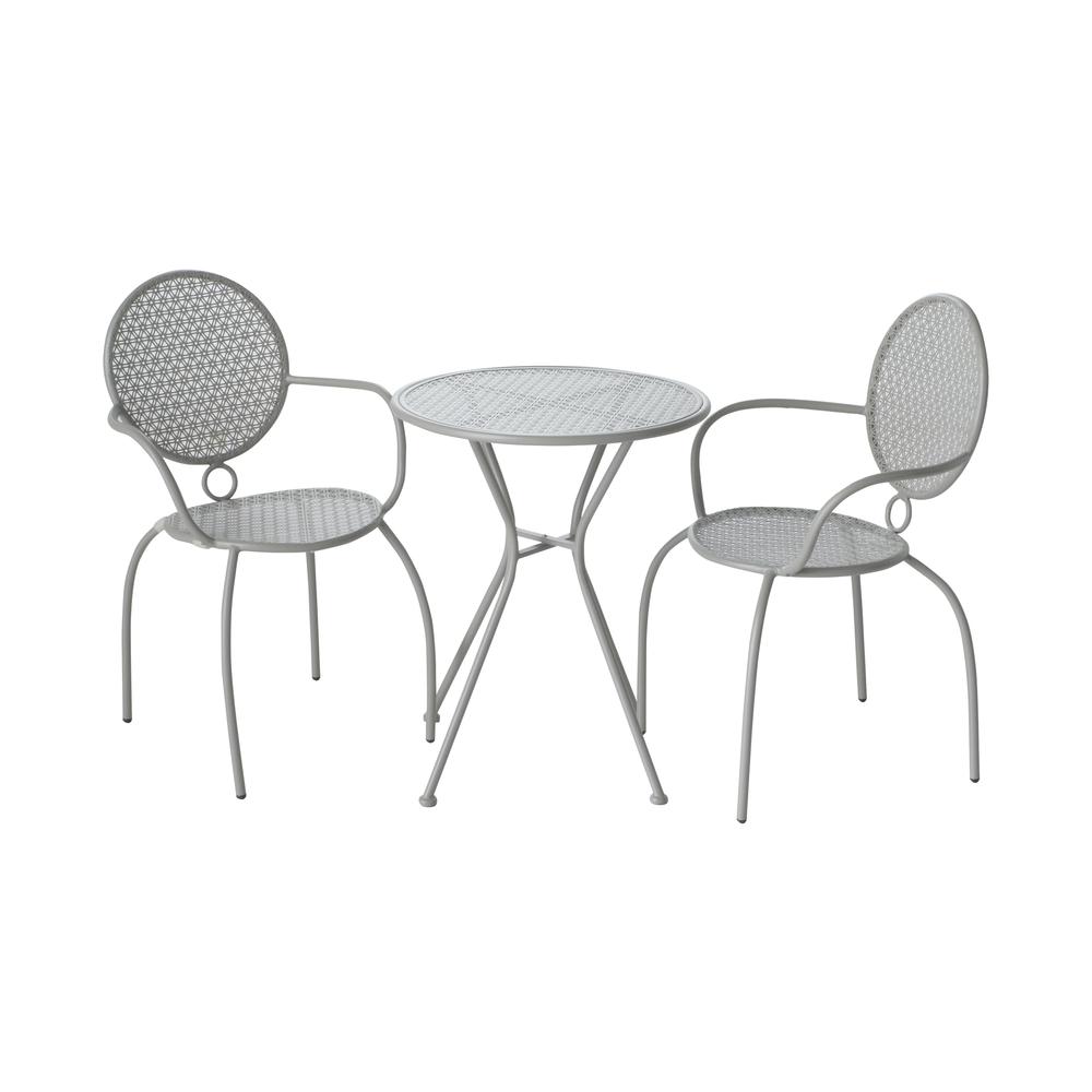 Martini 3 Piece Bistro Set in Greyhound Finish with 23.75" Round Bistro Table and 2 Stackable Bistro Chairs. The main picture.