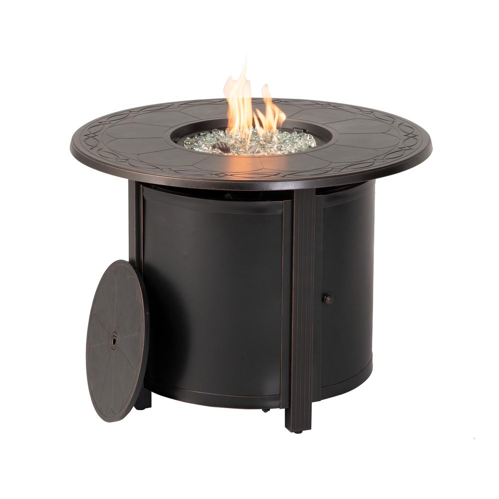 Hartwick 34" Round Gas Fire Pit Chat Table with Clear Glass Fire Beads. Picture 1