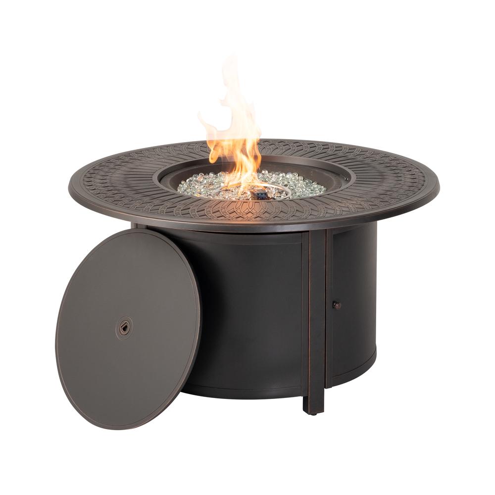 Walden 44" Round Gas Fire Pit Chat Table with Clear Glass Fire Beads. Picture 1