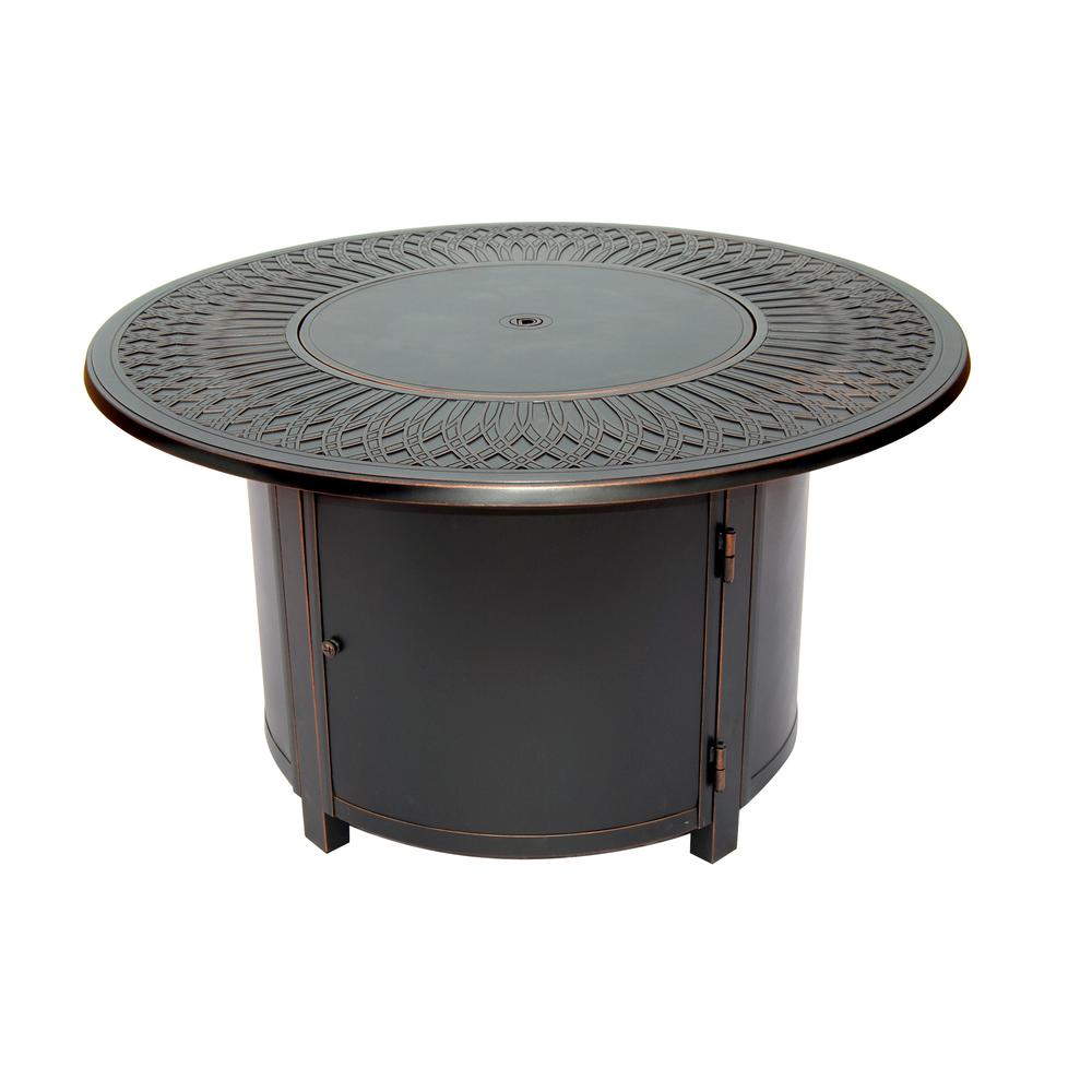 Walden 44" Round Gas Fire Pit Chat Table with Clear Glass Fire Beads. Picture 2