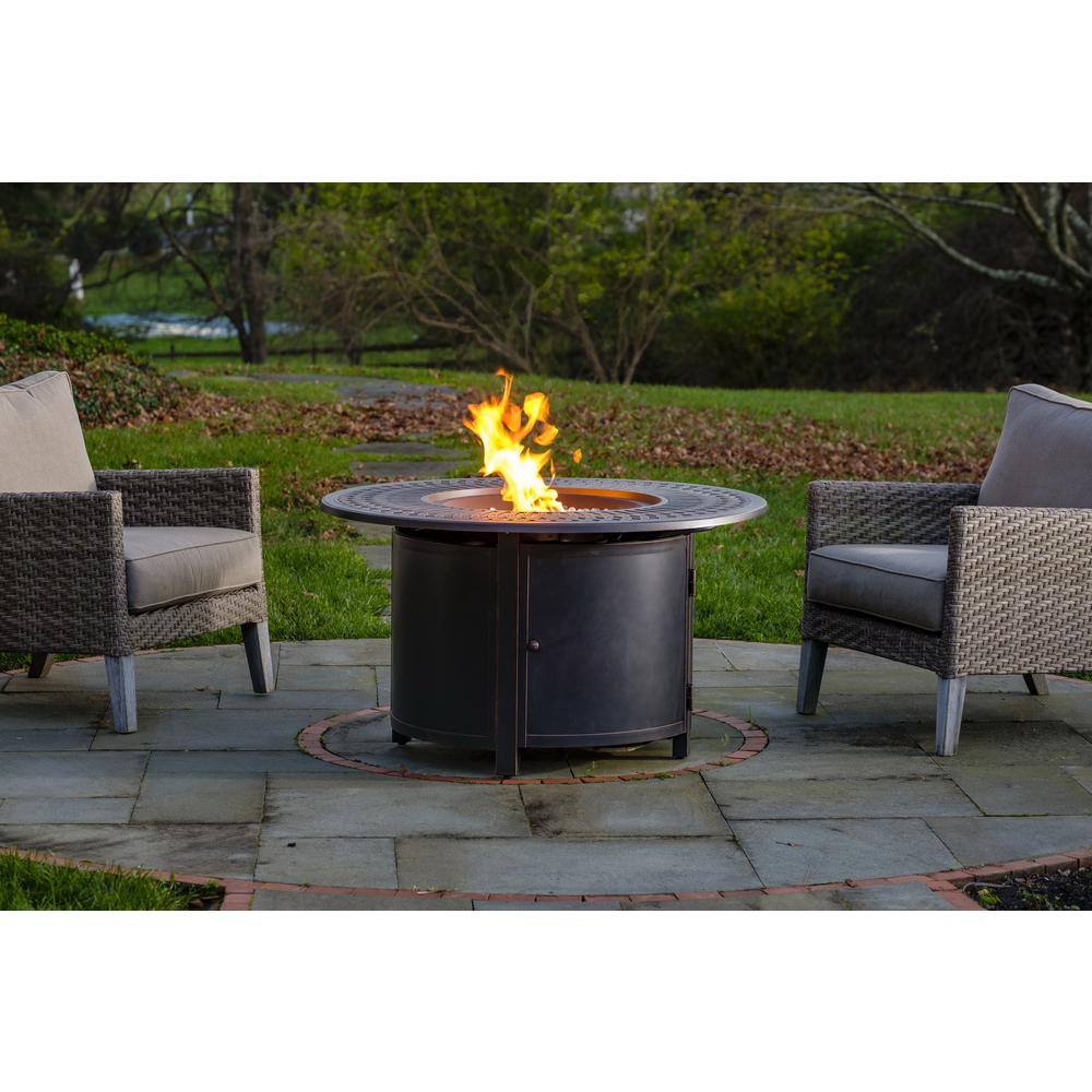 Walden 44" Round Gas Fire Pit Chat Table with Clear Glass Fire Beads. Picture 6