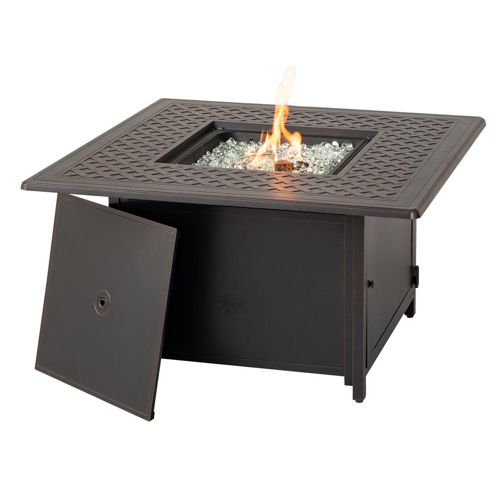 Heron 42" Square Gas Fire Pit Chat Table with Clear Glass Fire Beads. Picture 1
