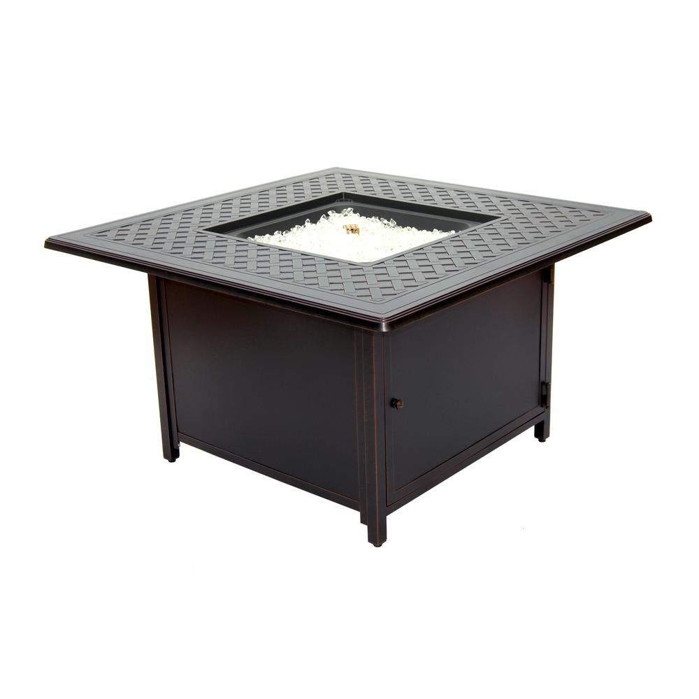 Heron 42" Square Gas Fire Pit Chat Table with Clear Glass Fire Beads. Picture 2