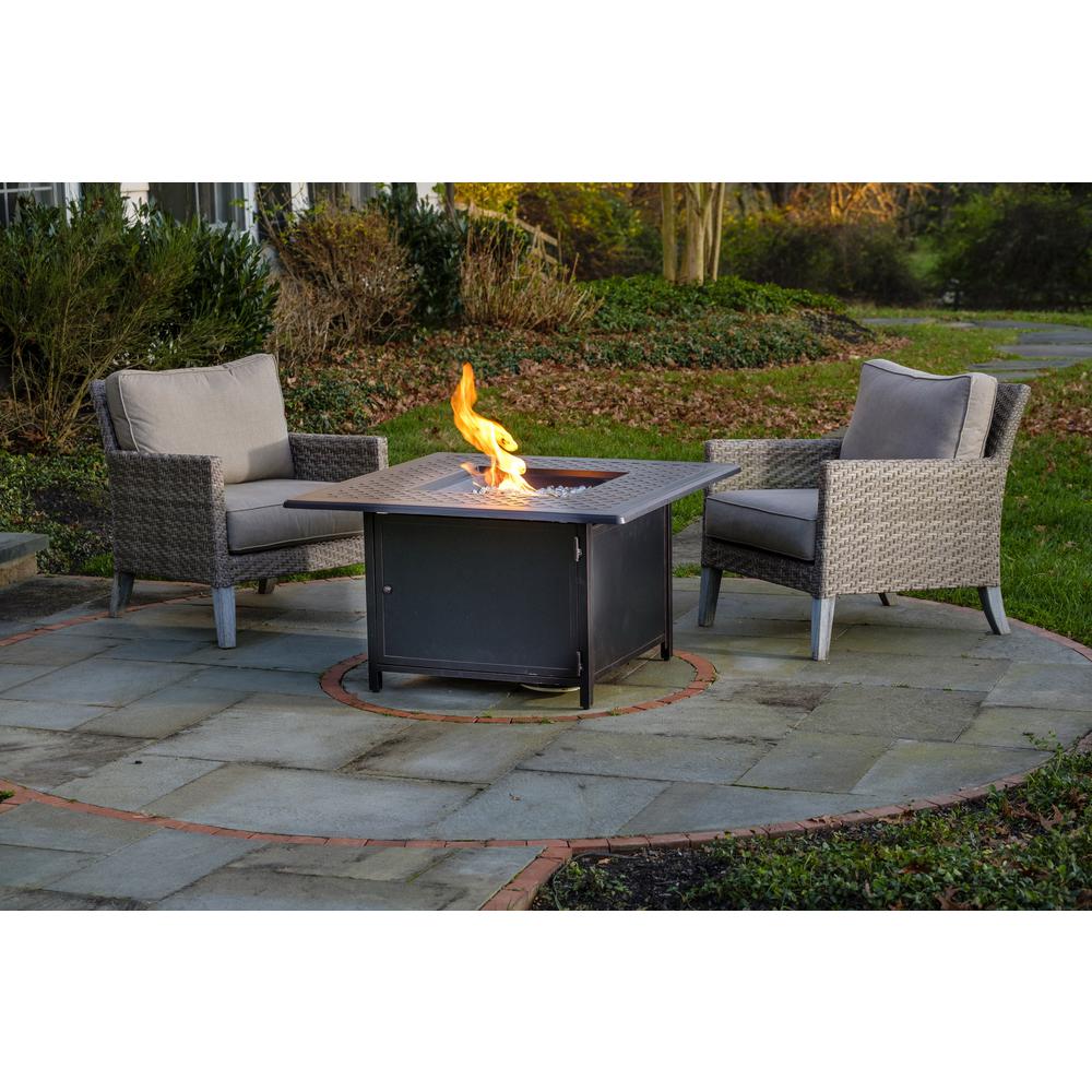 Heron 42" Square Gas Fire Pit Chat Table with Clear Glass Fire Beads. Picture 6