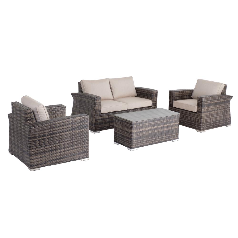 Baily All Weather Wicker 4 Piece Love Seat Set with Sunbrella Cushions. Picture 1