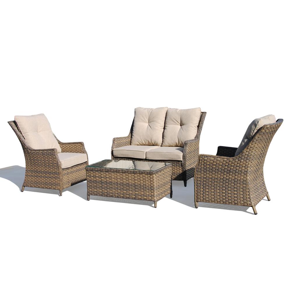 Rockhill All Weather Wicker 4 Piece Seating Group with Sunbrella Cushions. Picture 1