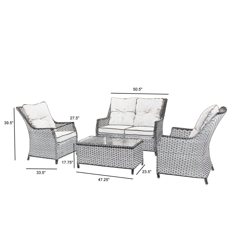 Rockhill All Weather Wicker 4 Piece Seating Group with Sunbrella Cushions. Picture 3