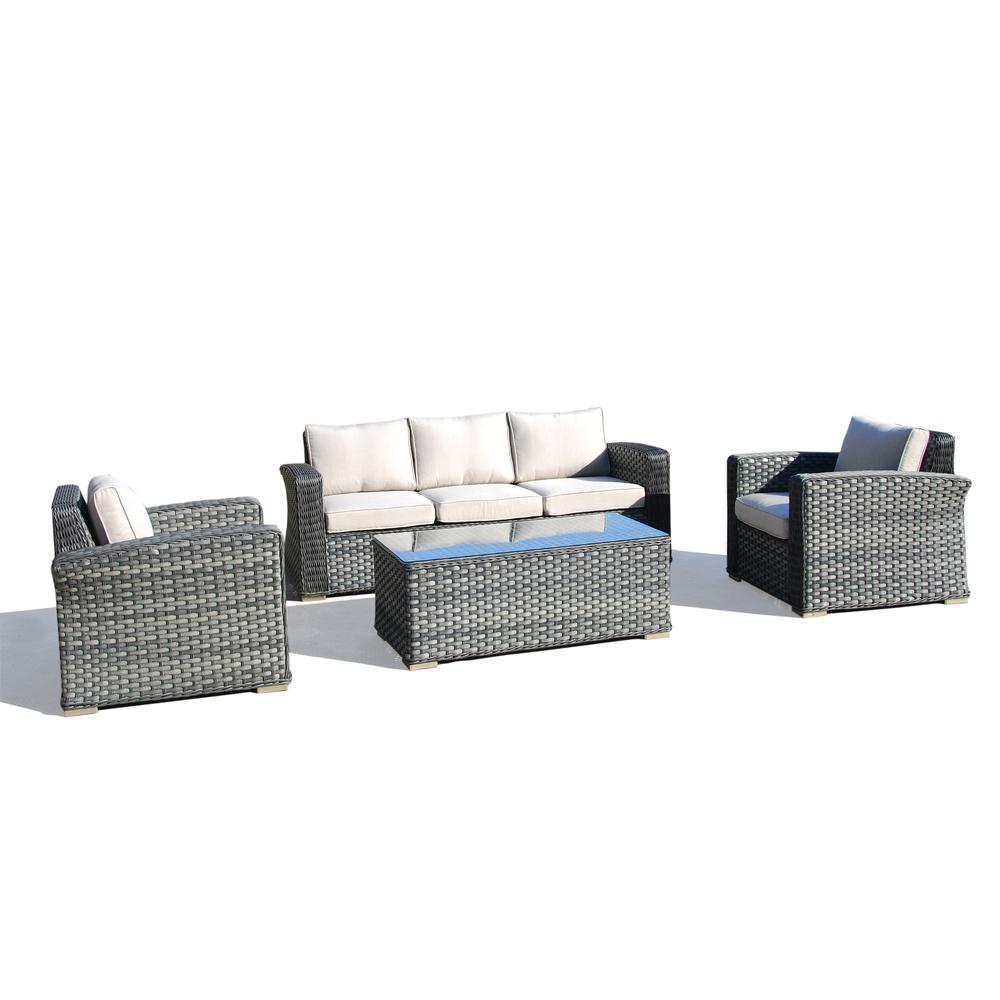 Palisades All Weather Wicker 4 Piece Seating Group with Cushions. Picture 1
