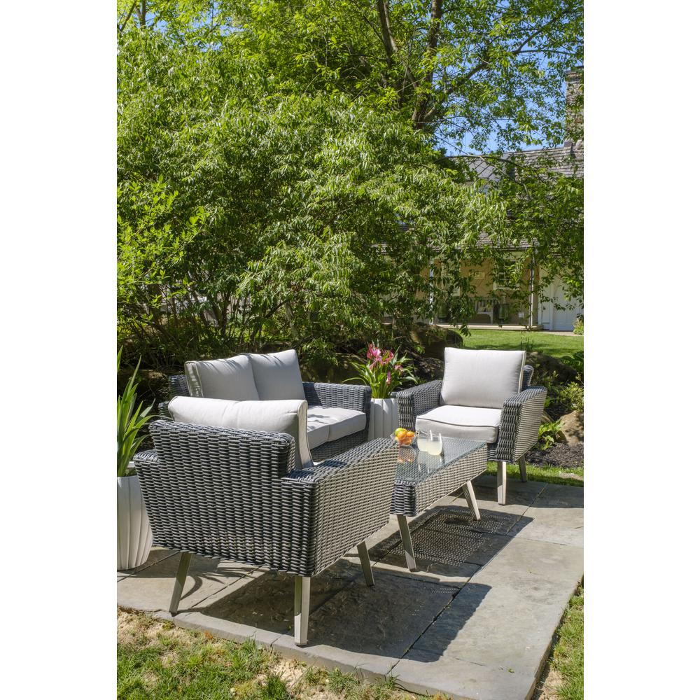 Castlewood All Weather Wicker 4 Piece Seating Group with Cushions. Picture 1