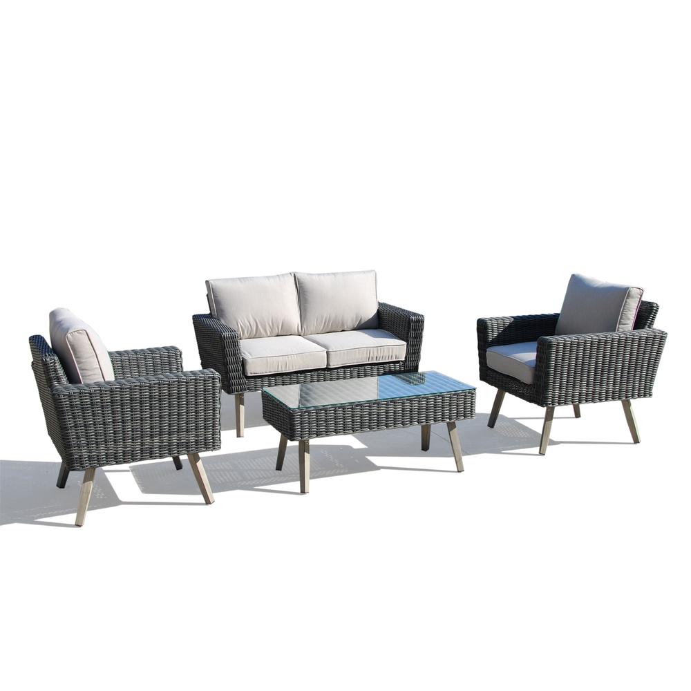 Castlewood All Weather Wicker 4 Piece Seating Group with Cushions. Picture 2