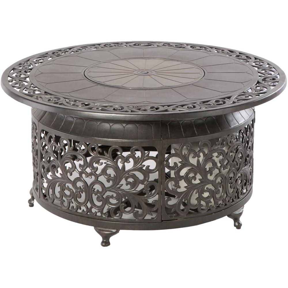 Bellagio 48" Round Cast Aluminum Gas Fire Pit/Chat Table with Glacier Ice Firebeads. Picture 1