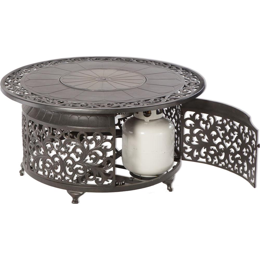 Bellagio 48" Round Cast Aluminum Gas Fire Pit/Chat Table with Glacier Ice Firebeads. Picture 2