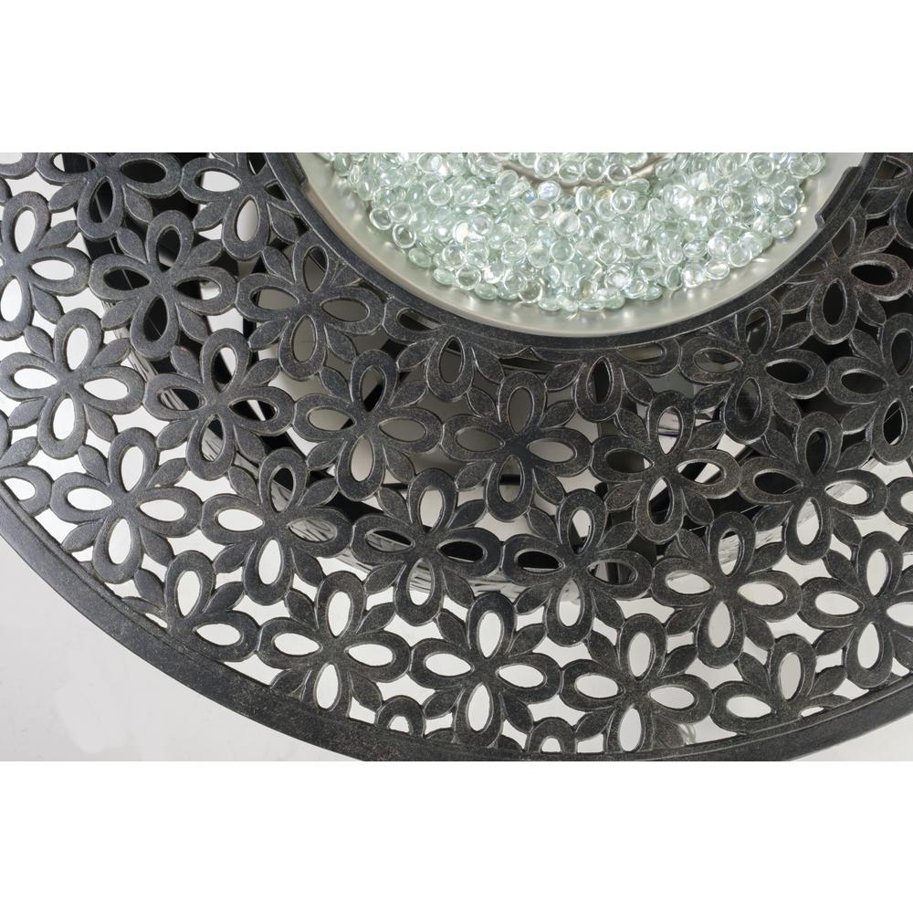 Margherita 48" Round Cast Aluminum Gas Fire Pit/Chat Table with Glacier Ice Firebeads. Picture 2