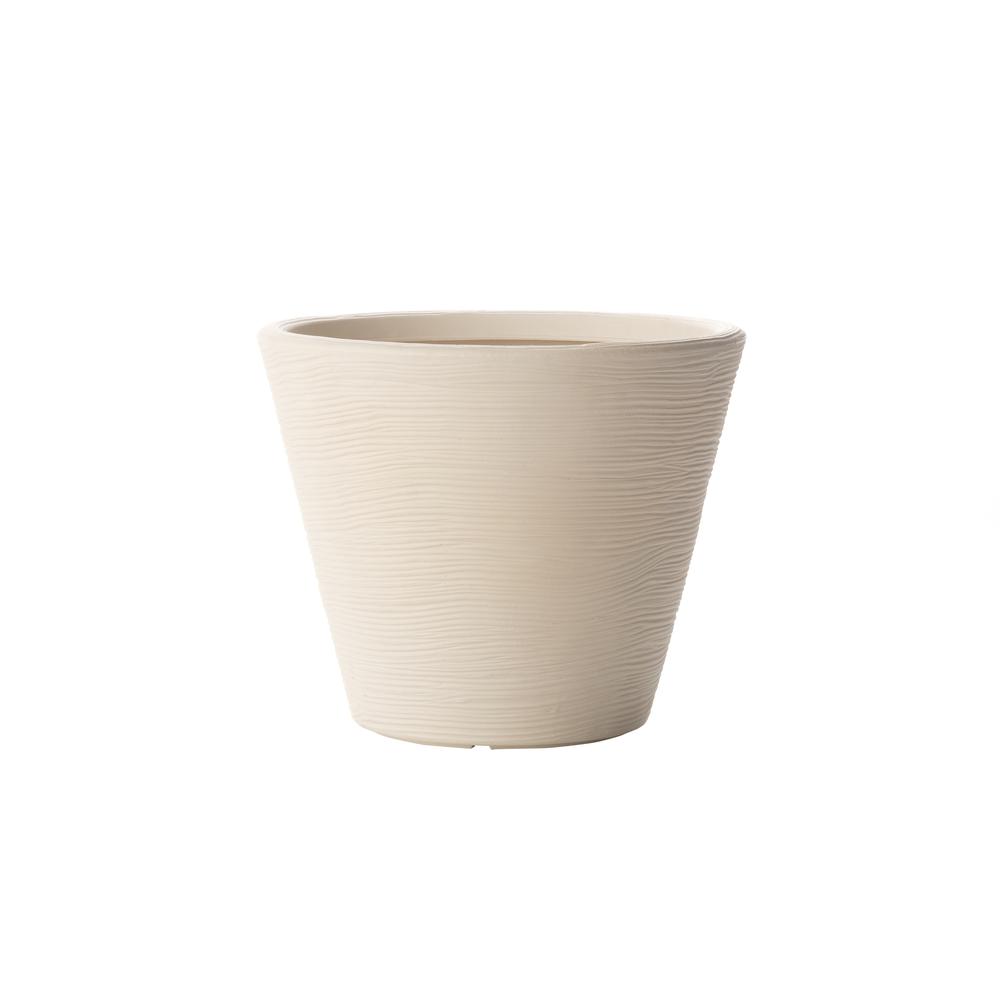 Shabby 17.75" Lightweight Round Tapered Planter, Pearl White. Picture 1