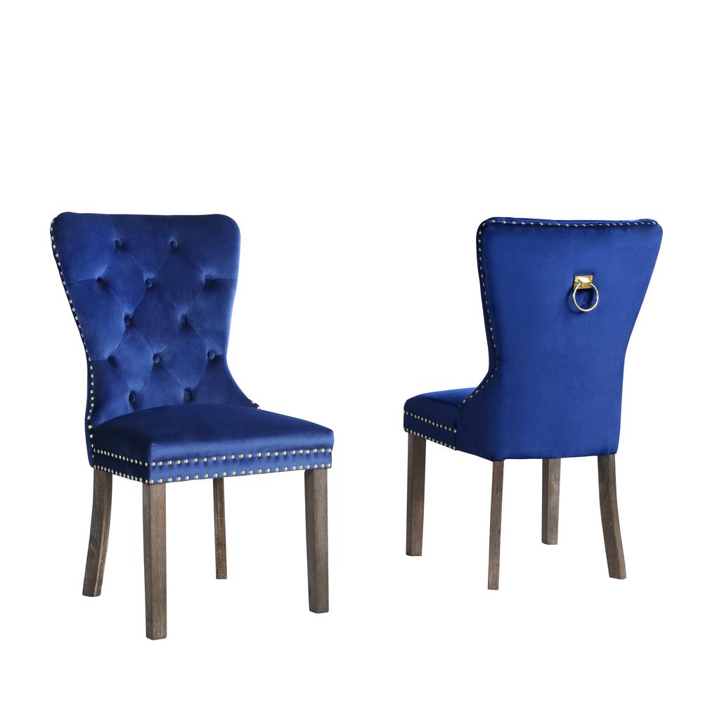 Navy Blue Velvet Tufted Dining Side Chair - Set of 2. Picture 2