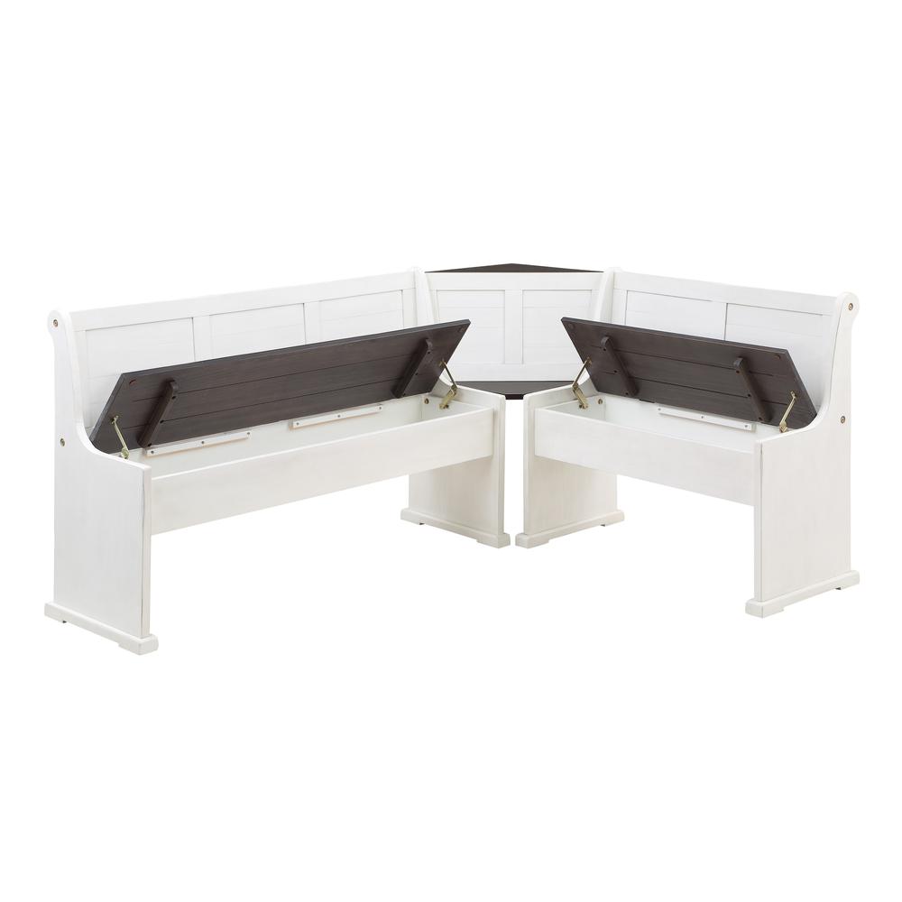 Rustic 3 Piece Breakfast Nook with Storage in White and Brown Tone. Picture 7