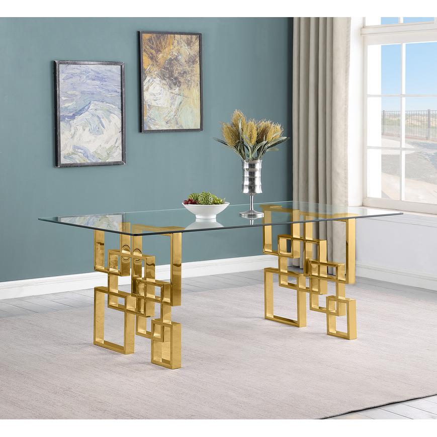 5-piece glam dining set with 4 cream chairs and a 79" long glass  table. Picture 3