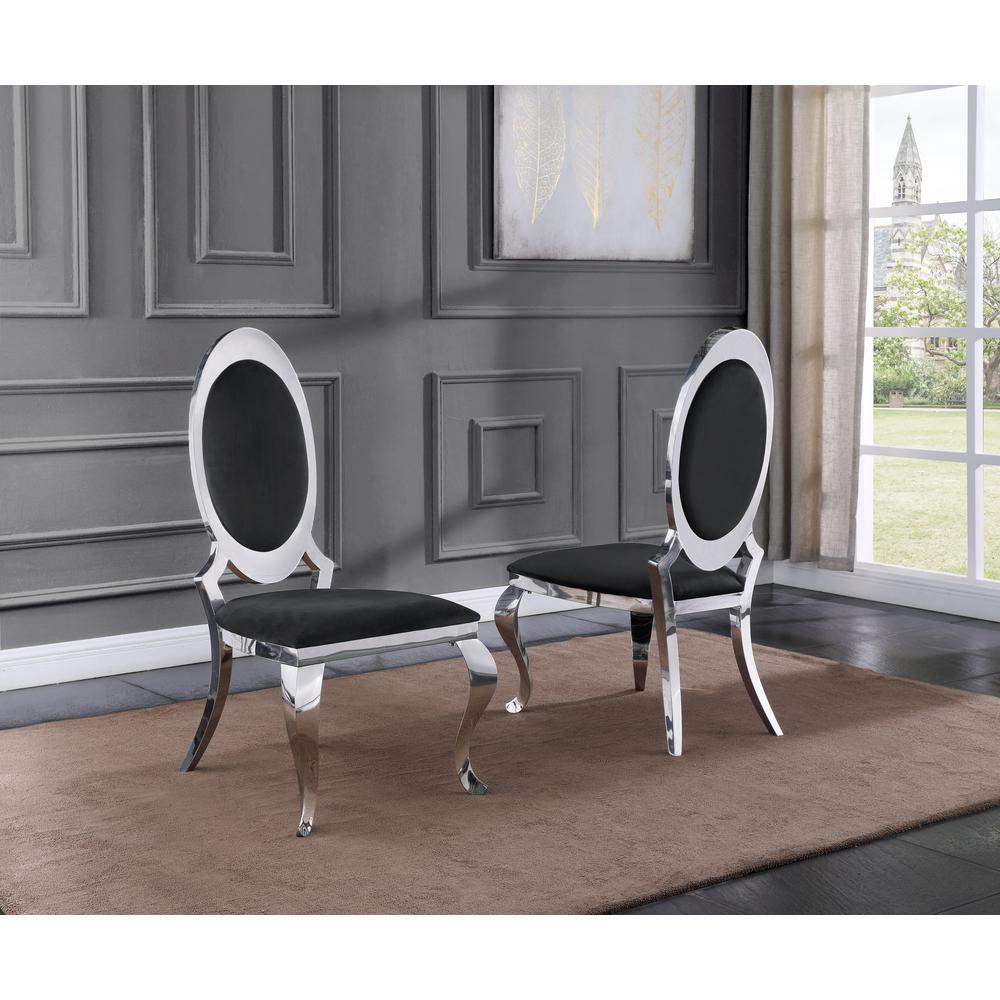 White Marble 7pc Set Stainless Steel Chairs in Black Velvet. Picture 2