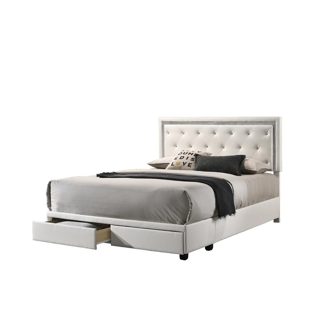 Faux Leather Storage Platform Bed, White, Queen Size. Picture 2