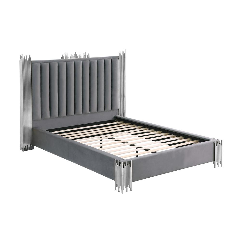 Eastern King size Dark grey velvet bed with silver corners (Platform). Picture 2