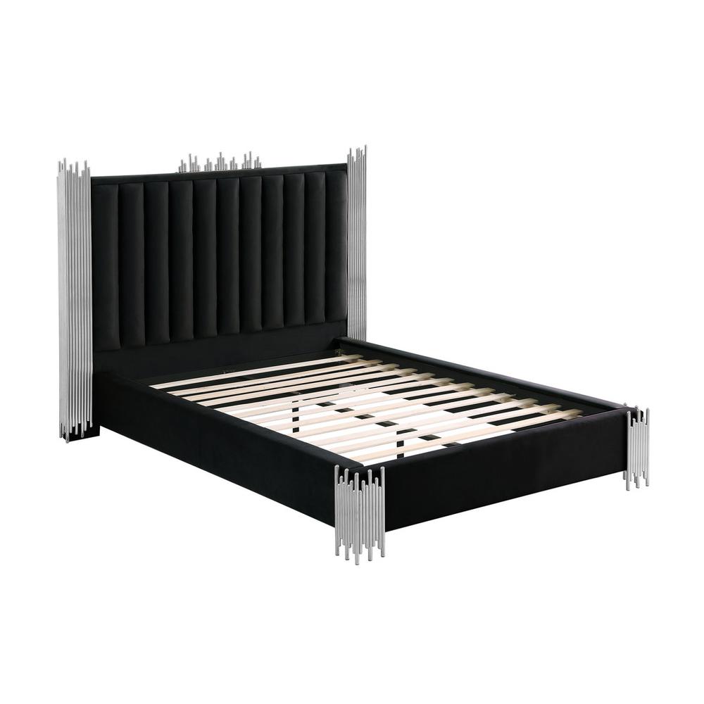 Eastern King size Black velvet bed with silver corners (Platform). Picture 2