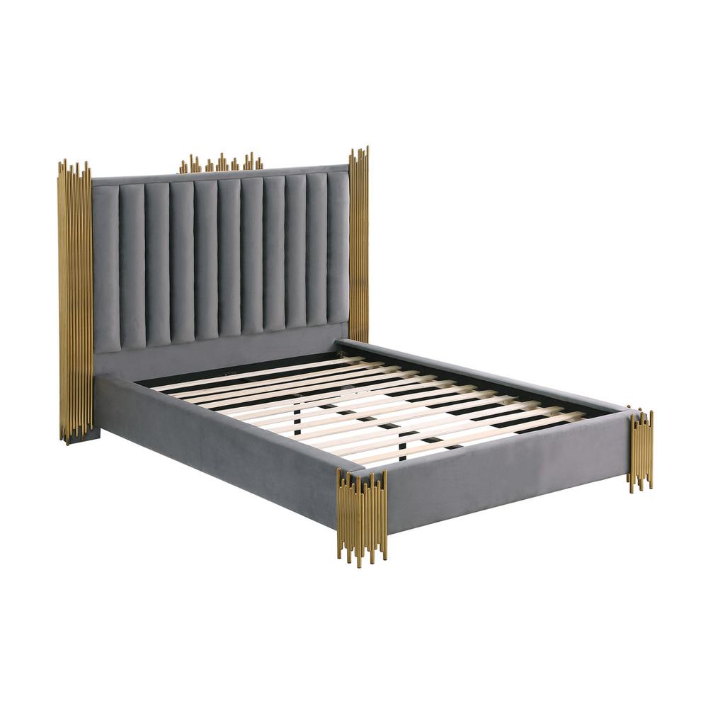 Eastern King size Dark grey velvet bed with gold corners (Platform). Picture 2
