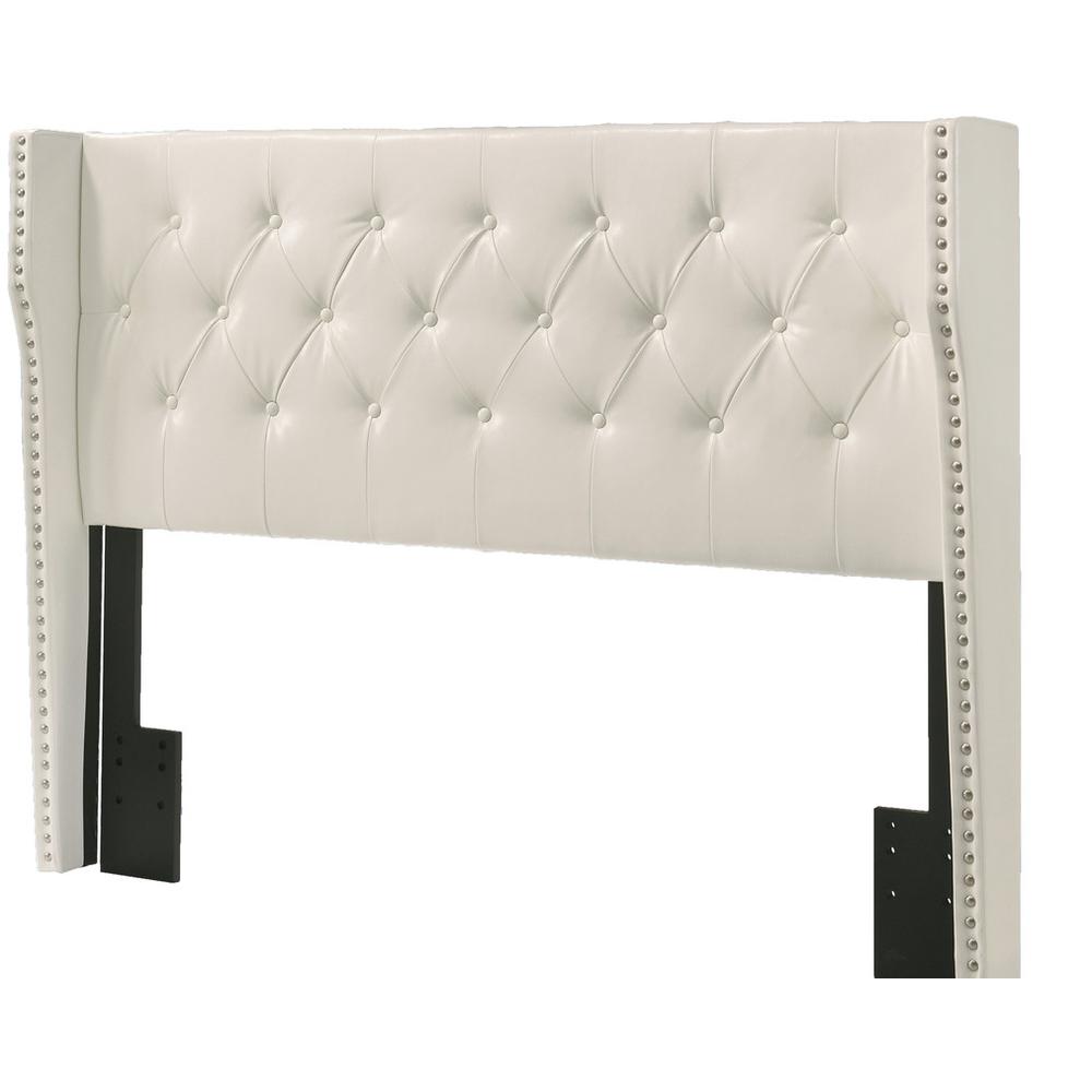 White Faux Leather Uph. Headboard Tufted Buttons Side Studs, Queen & Full Size. Picture 2