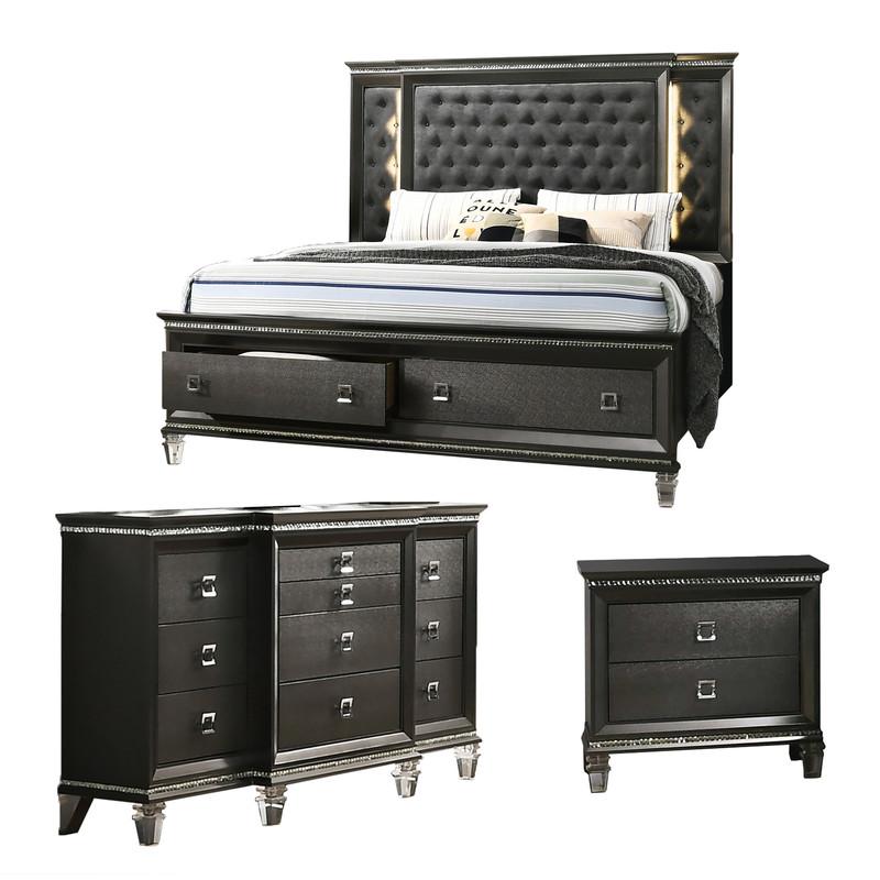 3PC California King Bedroom Set: 1 Panel Bed, 1 Night Stands, and 1 Dresser with 8 Drawers and Two Jewelry Drawers. Picture 1