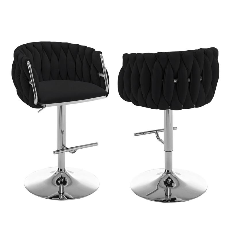 Velvet Upholstered barstool in Black fabric with a gold color base (SET OF 2). Picture 1