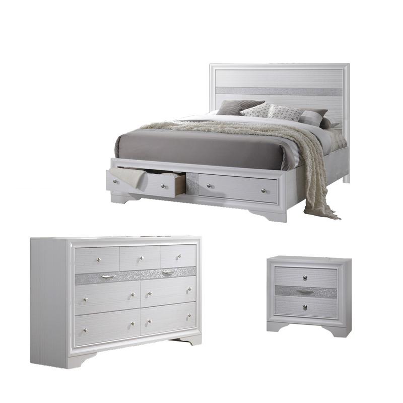 Catherine White 3 Piece Bedroom Set, California King. Picture 1