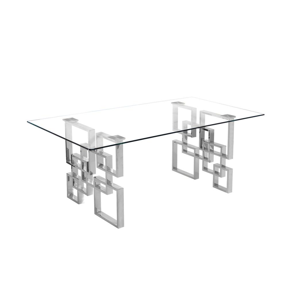 3 Piece Clear Glass Coffee Table with Silver Stainless Steel legs, One End Table, and One Console Table. Picture 2