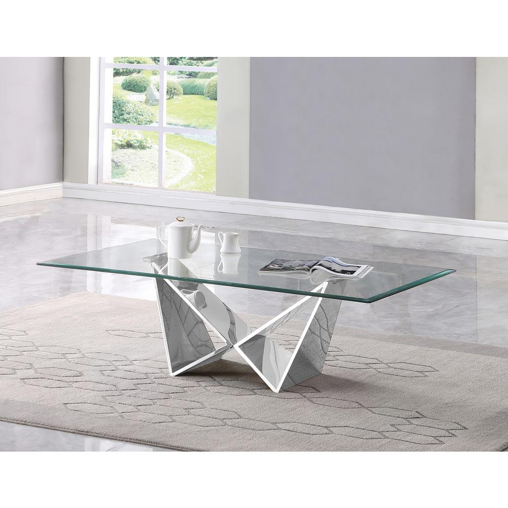 3pc clear glass coffee table set with silver base (Coffee + 2 End table). Picture 2