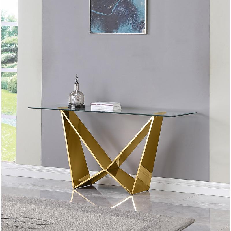 3pc clear glass coffee table set with gold base (Coffee + End + Console table). Picture 4