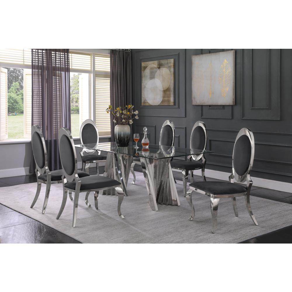 Velvet Uph. Dining Chair, Stainless Steel Frame (Set of 2) - Dark Grey. Picture 2
