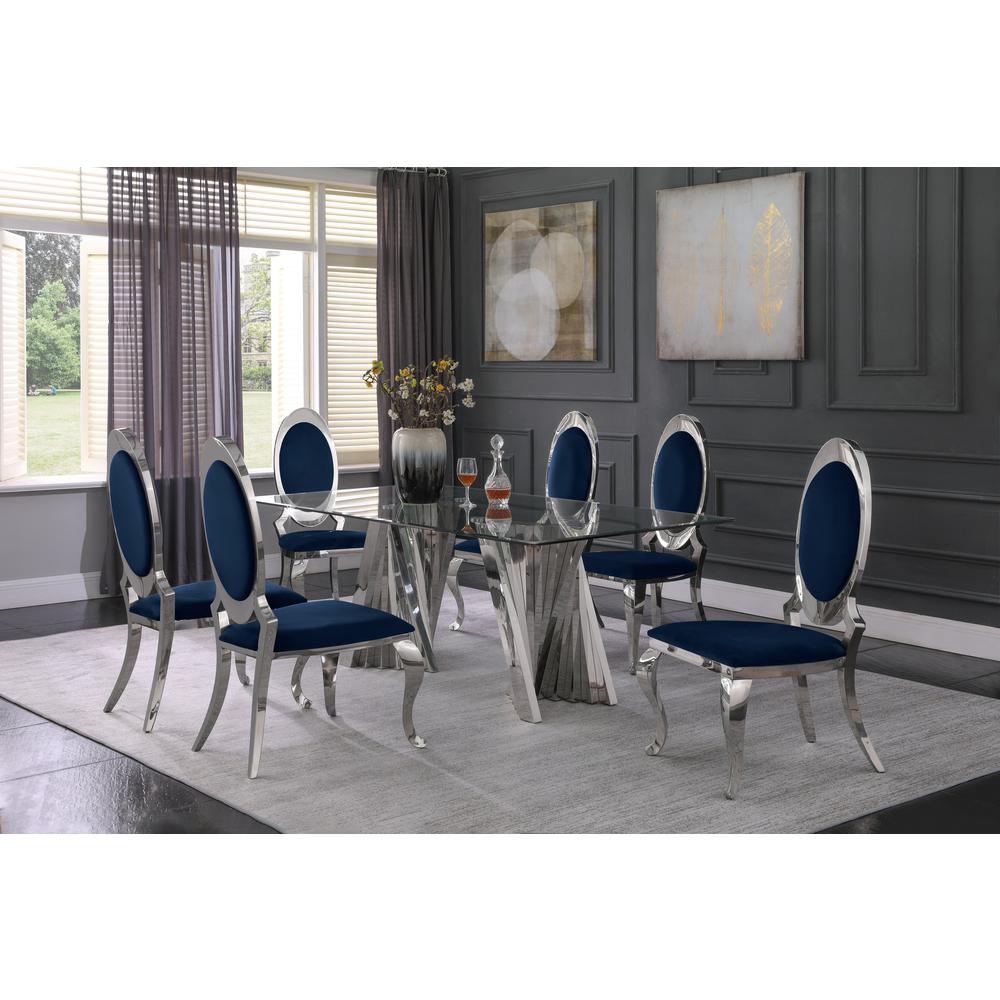 Velvet Uph. Dining Chair, Stainless Steel Frame (Set of 2) - Navy Blue. Picture 2