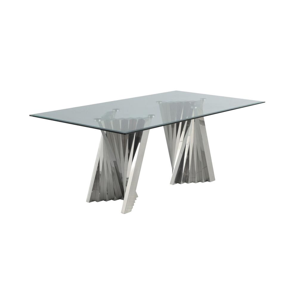 Classic 78" Silver Glass Dining Table with Spiral Base. Picture 2