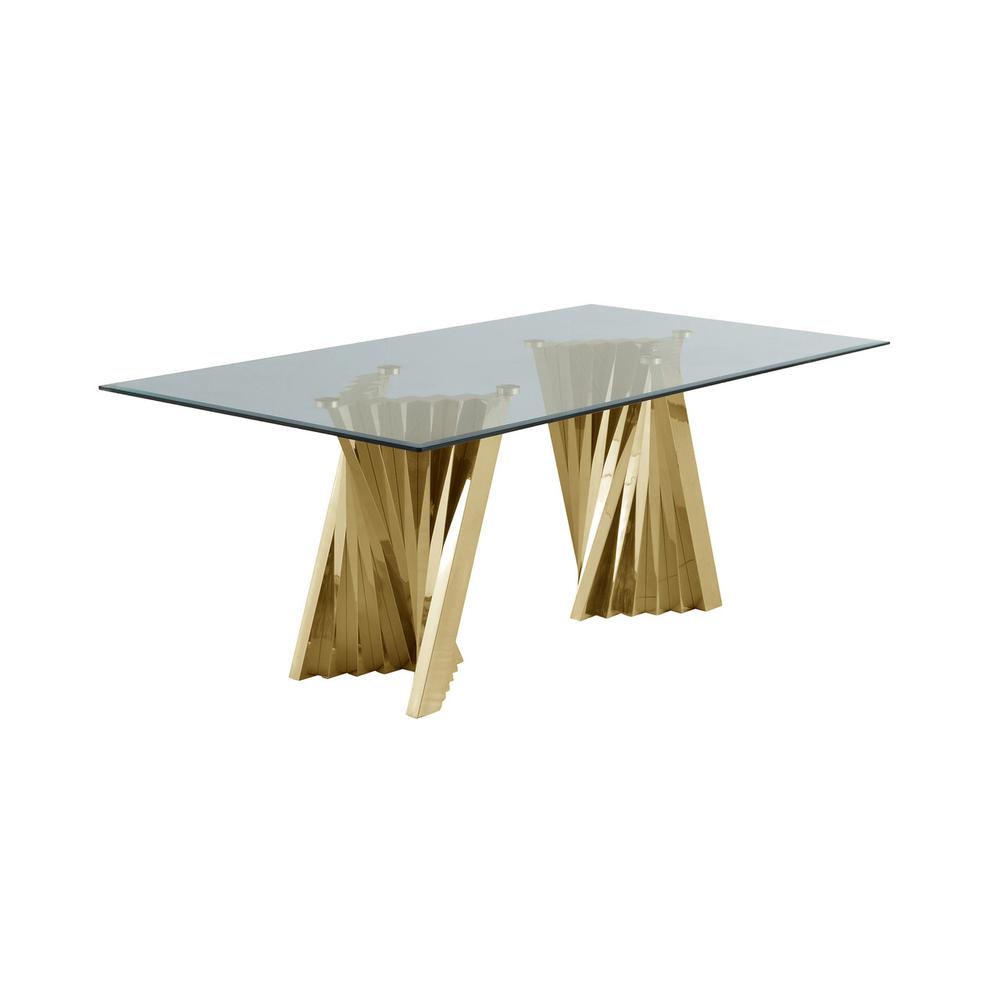 Classic 78" Gold Glass Dining Table with Spiral Base. Picture 2