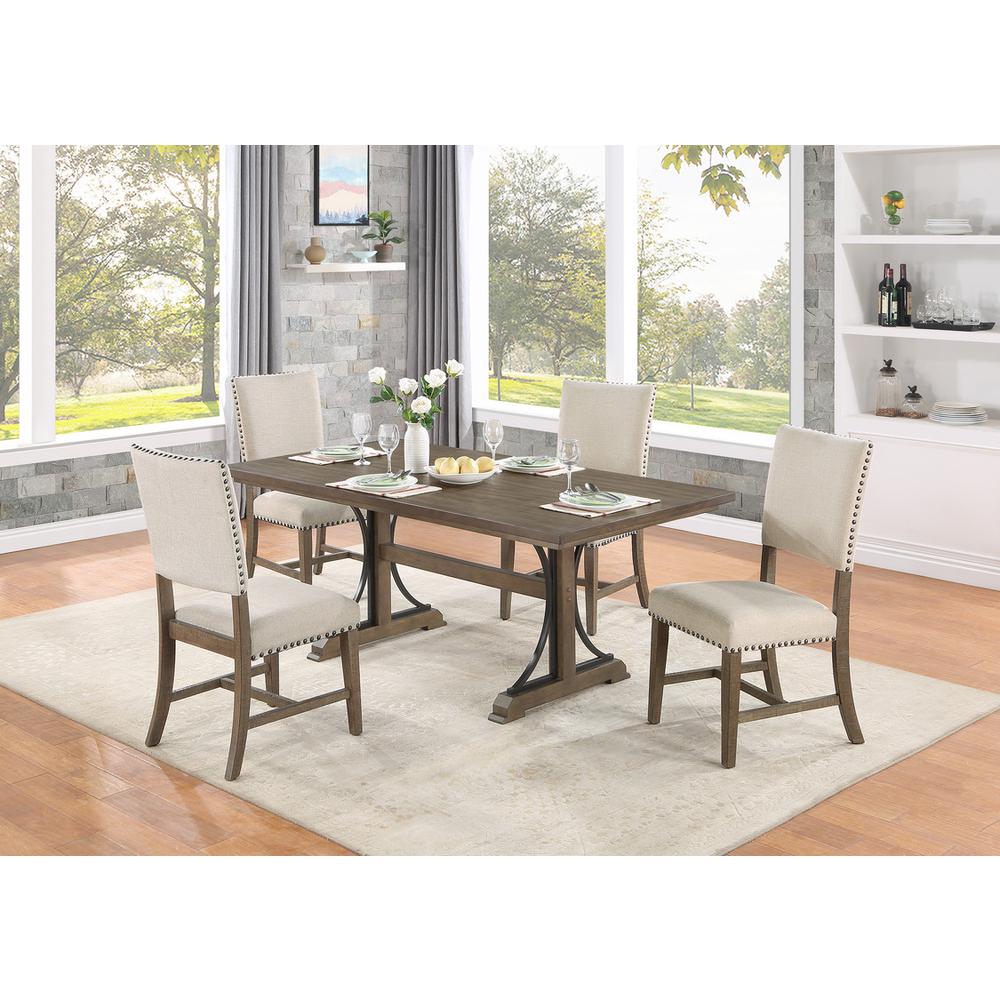 Upholstered dining chiar in brown oak and beige linen (SET OF 2). Picture 3