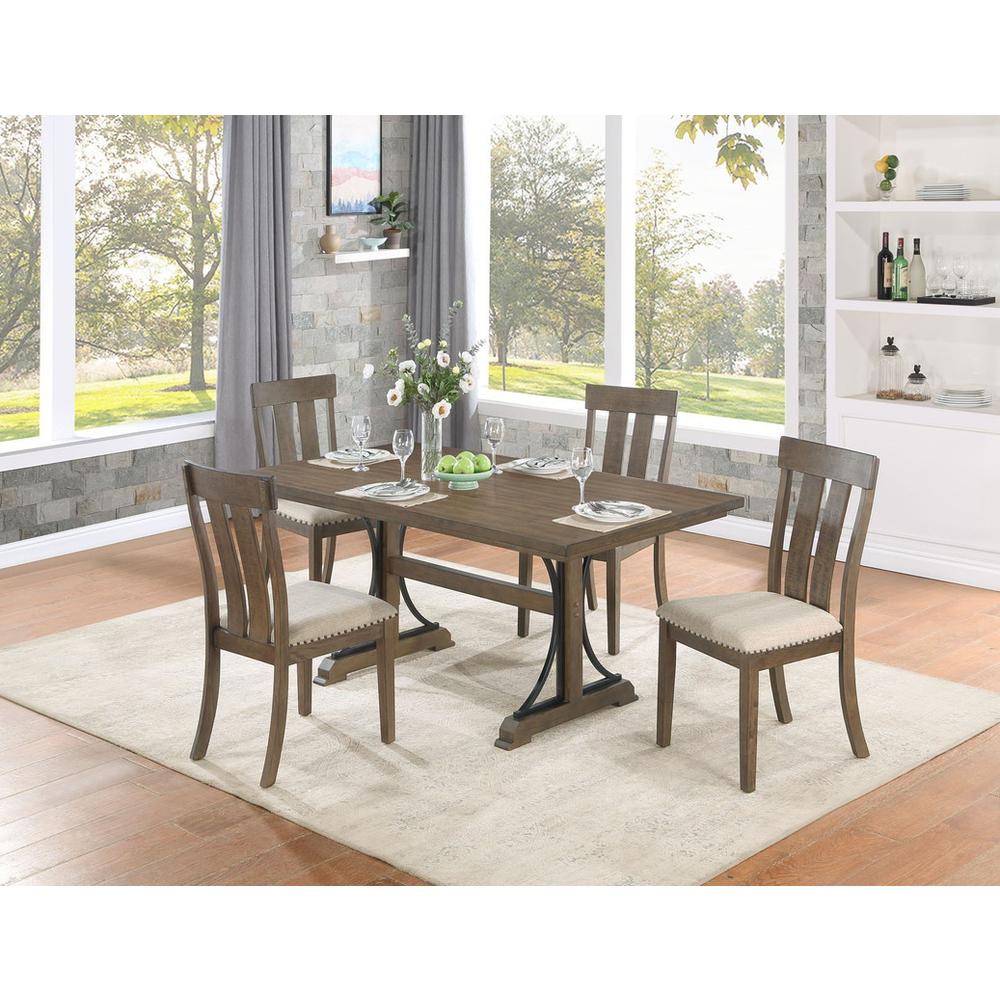 Upholstered dining chiar in brown oak and beige linen seat (SET OF 2). Picture 3