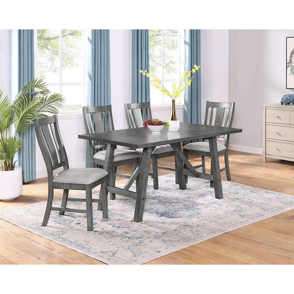 5 piece dining set, modern farmhouse design in rustic grey (1Table+4Chairs). Picture 4