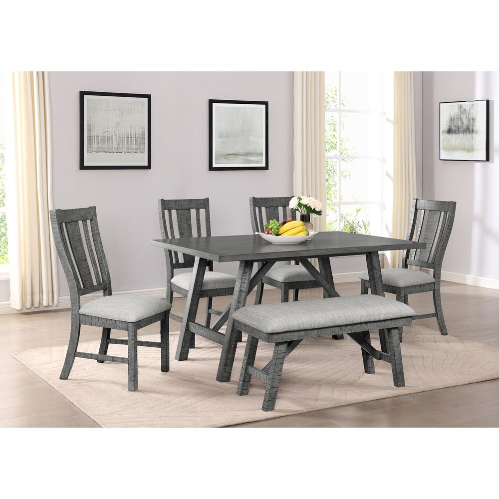 6 piece dining set, modern farmhouse design in rustic grey. Picture 5