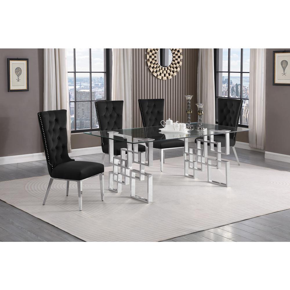 5-piece glam dining set with 4 black chairs and a 79" long glass  table. Picture 4