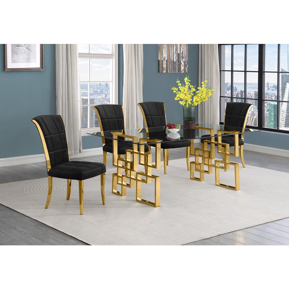 5-piece glam dining set with 4 black chairs and a 79" long glass  table. Picture 4
