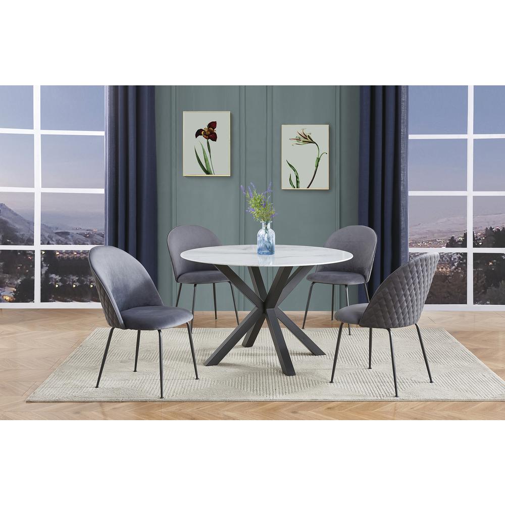 5pc round dining set- marble wrap glass table w/ 4 dark grey side chairs. Picture 5