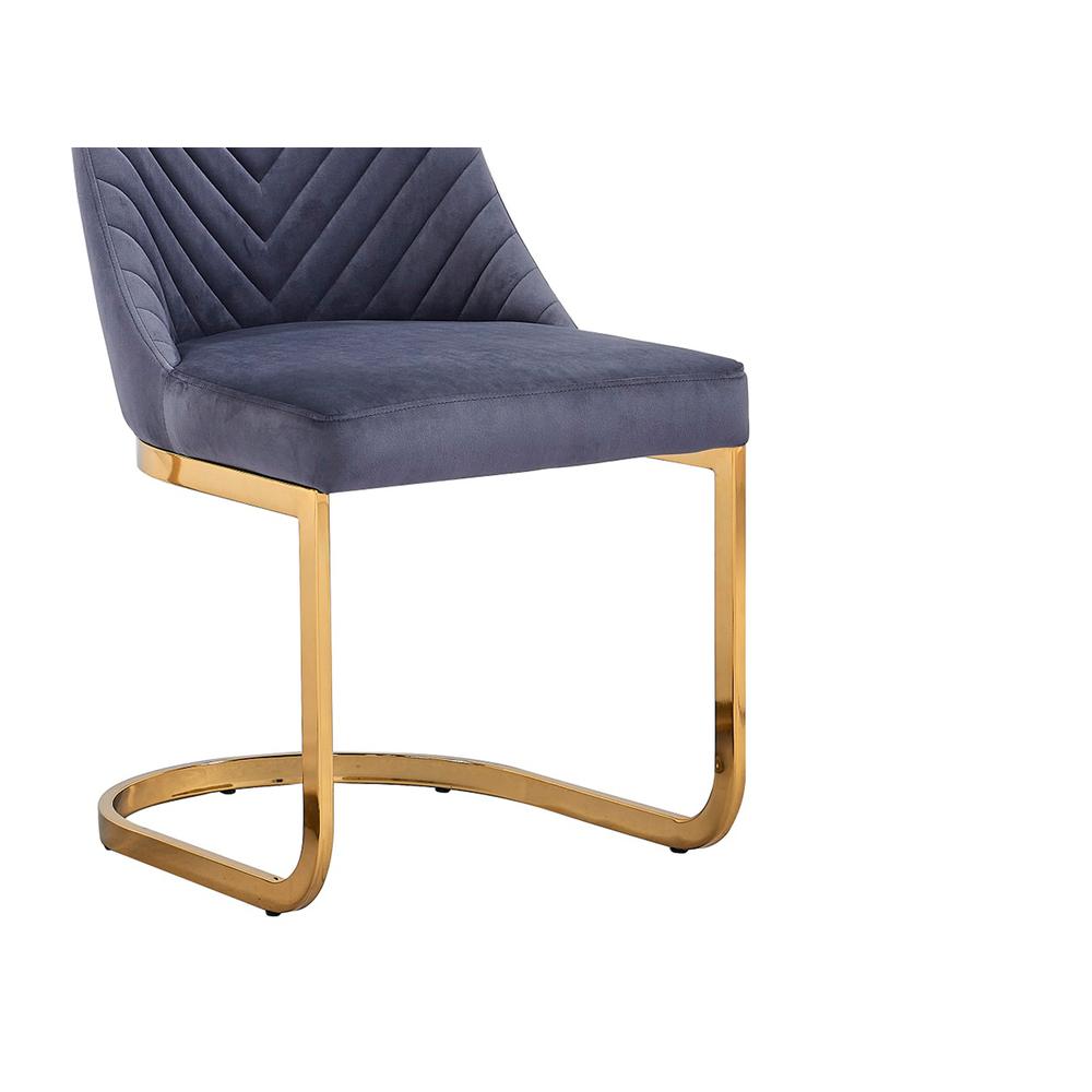Rectangular Tempered Glass 7pc Gold Set Chrome Chairs in Dark Grey Velvet. Picture 3
