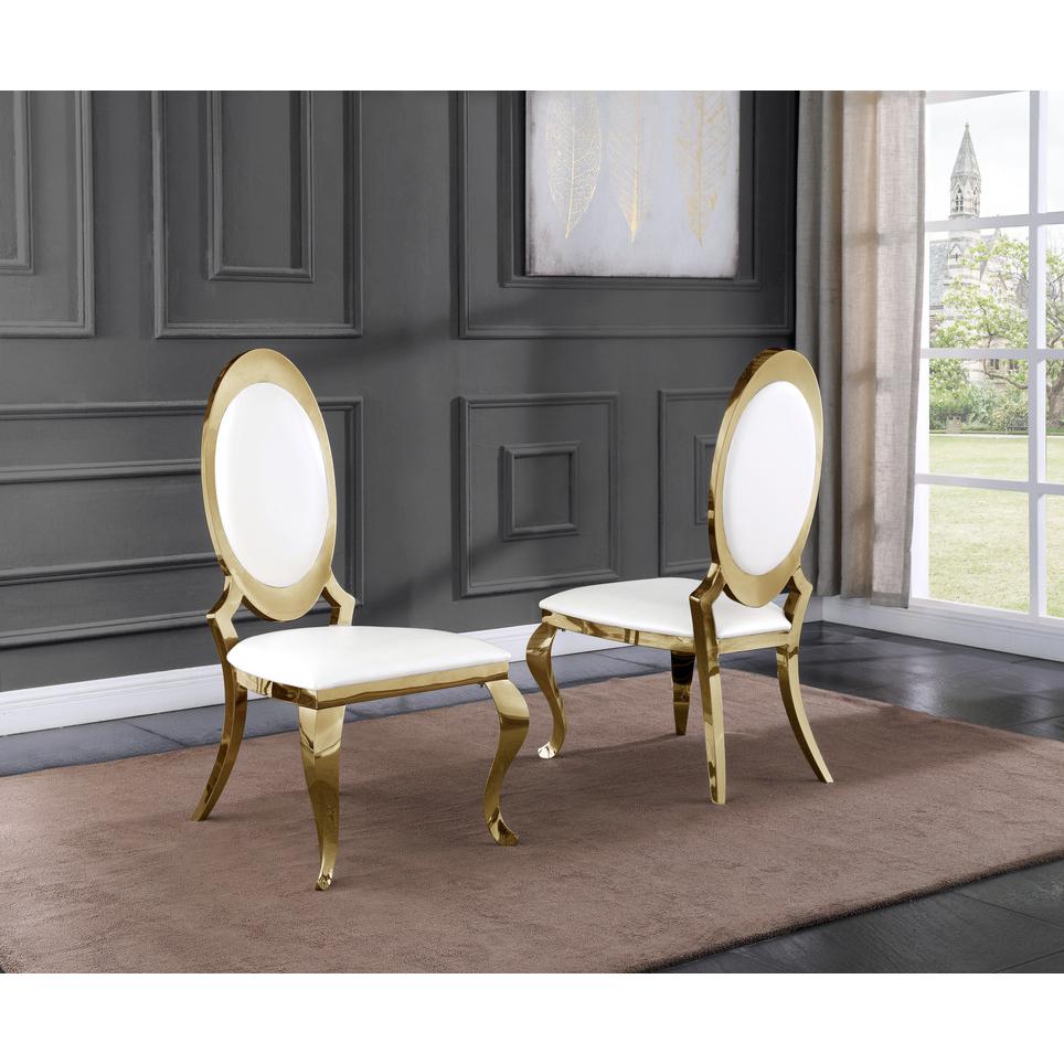Faux Leather Dining Chair, Gold Stainless Steel Frame (Set of 2) - White. Picture 2