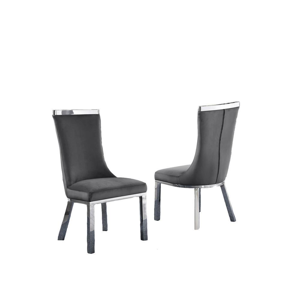 Upholstered dining chiars set of 2 in Dark gray velvet fabric with stainless steel base. Picture 3
