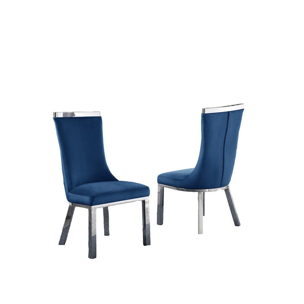 Upholstered dining chiars set of 2 in Navy blue velvet fabric with stainless steel base. Picture 3