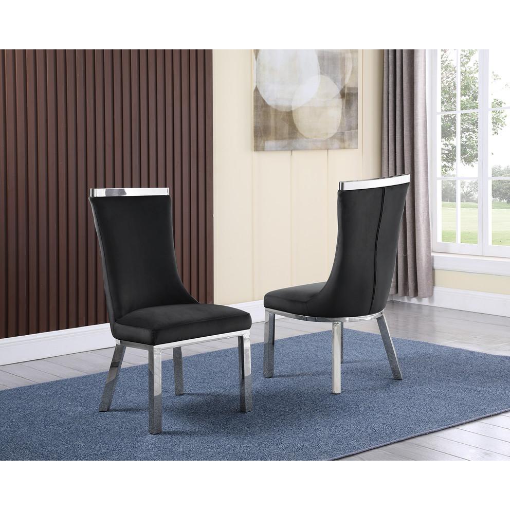 5pc dining set- Rectangle Marble table with a U shape base and 4 side chairs in Black Velvet. Picture 2
