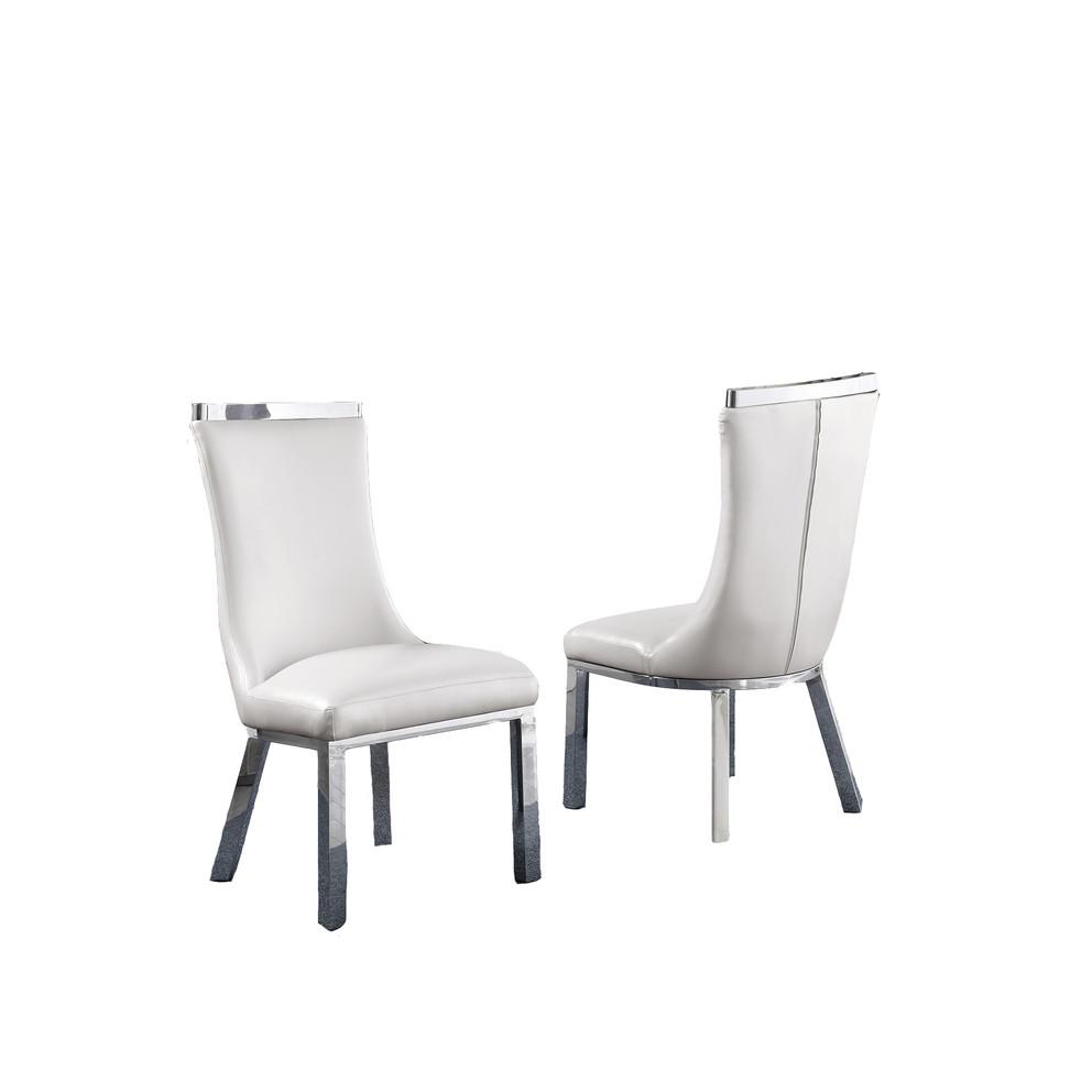 Upholstered dining chiars set of 2 in White faux leather with stainless steel base. Picture 3